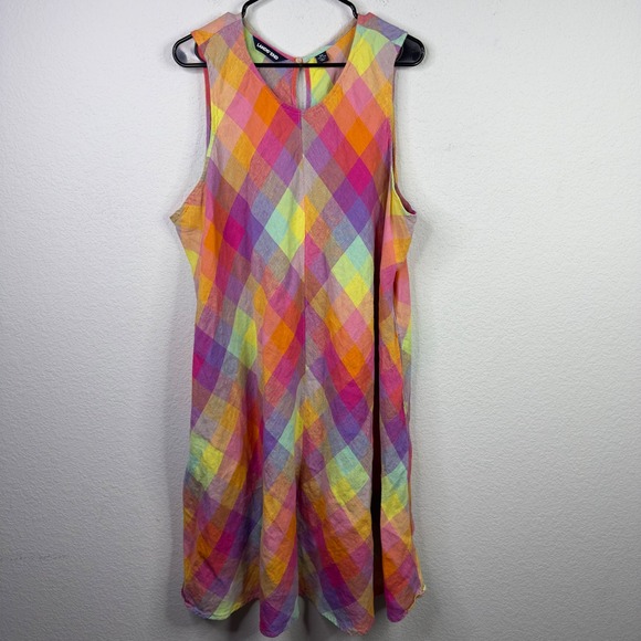 Lands' End Dresses & Skirts - Lands' End Dress Women 2X Colorful Linen Plaid Check Gingham Coastal Cottagecore